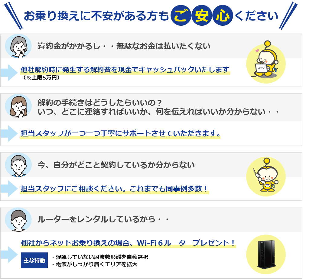 お乗り換えに不安がある方もご安心ください
