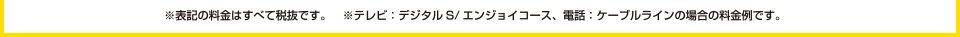 ※表記の料金はすべて税抜きです。　※テレビ：デジタルS/エンジョイコース、電話：ケーブルラインの場合の料金例です。
